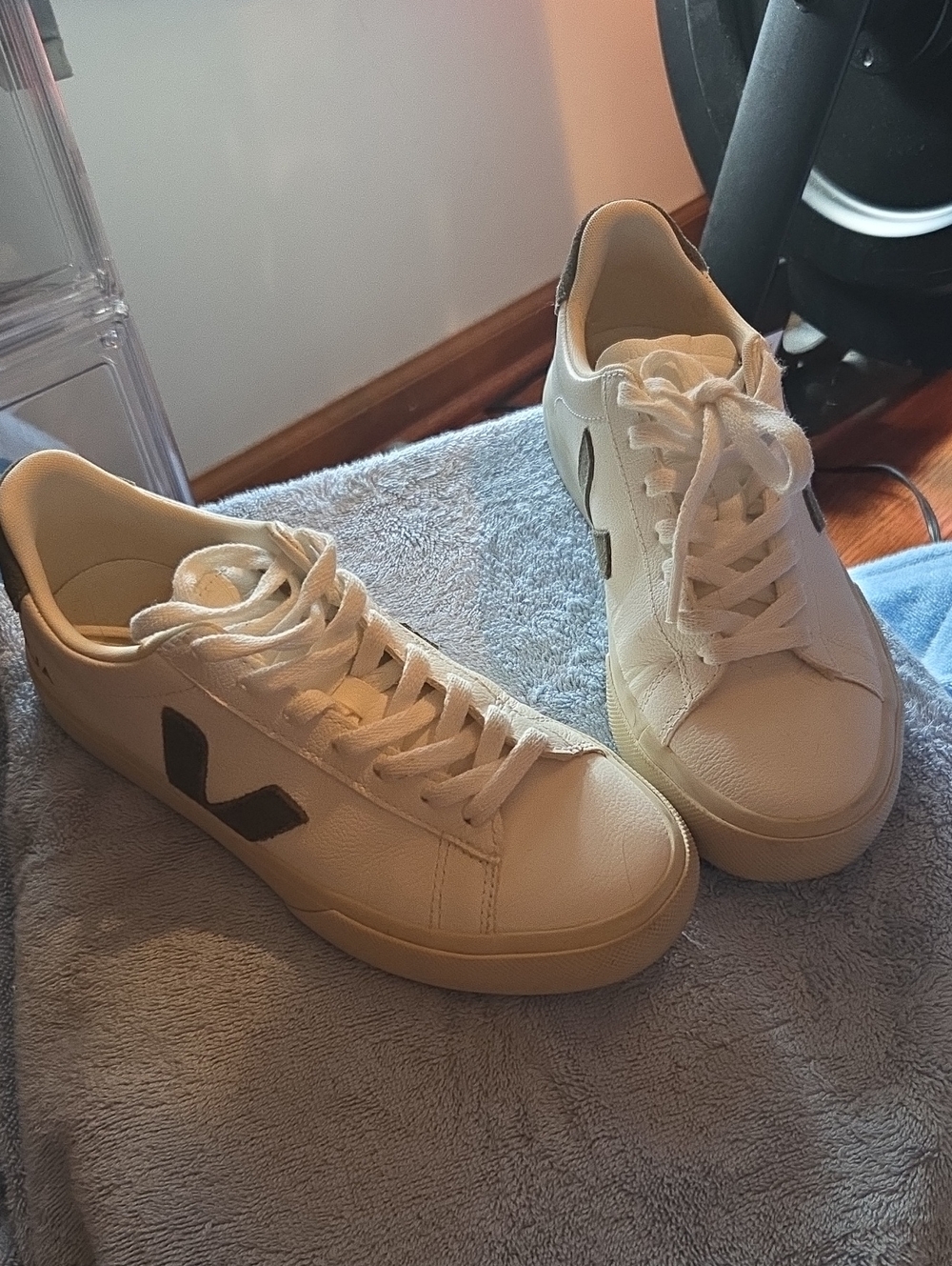Veja White Sneakers with Olive Accents
